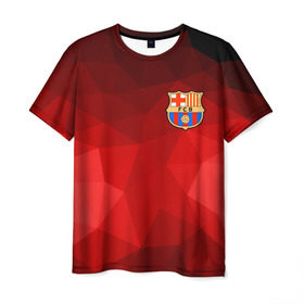 Мужская футболка 3D с принтом FC Barcelona red polygon 2018 в Петрозаводске, 100% полиэфир | прямой крой, круглый вырез горловины, длина до линии бедер | fc barcelona | мяч | спорт | футбол | чеппионат
