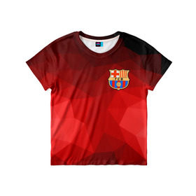 Детская футболка 3D с принтом FC Barcelona red polygon 2018 в Петрозаводске, 100% гипоаллергенный полиэфир | прямой крой, круглый вырез горловины, длина до линии бедер, чуть спущенное плечо, ткань немного тянется | fc barcelona | мяч | спорт | футбол | чеппионат