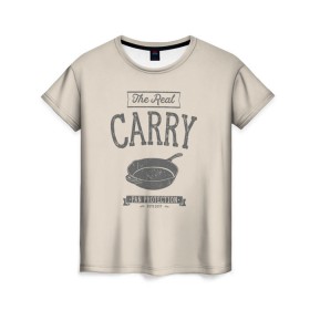 Женская футболка 3D с принтом The Real Carry - Pan Protectio в Петрозаводске, 100% полиэфир ( синтетическое хлопкоподобное полотно) | прямой крой, круглый вырез горловины, длина до линии бедер | battlegrounds | playerunknowns | pubg | пубг | сковородка