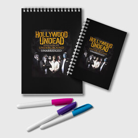 Блокнот с принтом Hollywood Undead Underground в Петрозаводске, 100% бумага | 48 листов, плотность листов — 60 г/м2, плотность картонной обложки — 250 г/м2. Листы скреплены удобной пружинной спиралью. Цвет линий — светло-серый
 | Тематика изображения на принте: charlie scene | danny | funny man | hollywood | j dog | johnny 3 tears | undead | альтернативный | андед | голивуд | голливудская | группа | кранккор | метал | нежить | ню | реп | рок | рэп | рэпкор