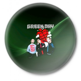 Значок с принтом Группа Green Day в Петрозаводске,  металл | круглая форма, металлическая застежка в виде булавки | american idiot | green day | альтернативный | билли джо армстронг | грин дей | группа | зелёный день | майк дёрнт | музыка | надпись | панк | поп | поппанк | рок | тре кул