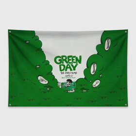 Флаг-баннер с принтом Монстр Green Day в Петрозаводске, 100% полиэстер | размер 67 х 109 см, плотность ткани — 95 г/м2; по краям флага есть четыре люверса для крепления | american idiot | green day | альтернативный | билли джо армстронг | грин дей | группа | зелёный день | майк дёрнт | музыка | надпись | панк | поп | поппанк | рок | тре кул