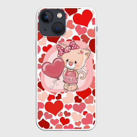 Чехол для iPhone 13 mini с принтом kitty в Петрозаводске,  |  | cat | kitty | love | бантик | кошечка | любовь | сердечки