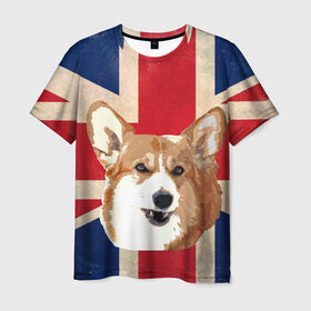 Мужская футболка 3D с принтом Королевский корги в Петрозаводске, 100% полиэфир | прямой крой, круглый вырез горловины, длина до линии бедер | Тематика изображения на принте: англия | великобритания | вельш корги | корги | корги пемброк | королева | пемброк | собака | флаг