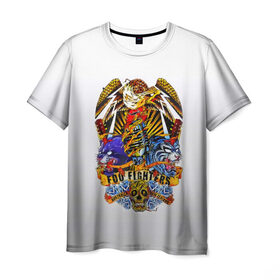 Мужская футболка 3D с принтом Foo Fighters, орел и тигры в Петрозаводске, 100% полиэфир | прямой крой, круглый вырез горловины, длина до линии бедер | 