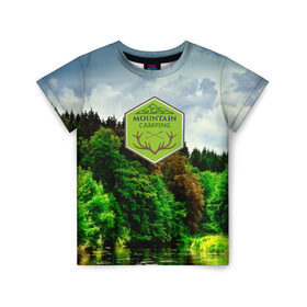 Детская футболка 3D с принтом Mountain Camping в Петрозаводске, 100% гипоаллергенный полиэфир | прямой крой, круглый вырез горловины, длина до линии бедер, чуть спущенное плечо, ткань немного тянется | mountain | возвышение | возвышенность | гора | горка | горы | лес | природа | склон | туман | холм