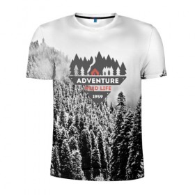 Мужская футболка 3D спортивная с принтом Приключение(Wild life) в Петрозаводске, 100% полиэстер с улучшенными характеристиками | приталенный силуэт, круглая горловина, широкие плечи, сужается к линии бедра | mountain | возвышение | возвышенность | гора | горка | горы | лес | природа | склон | туман | холм