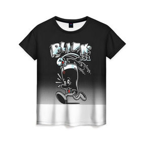 Женская футболка 3D с принтом Заяц в стакане Blink-182 в Петрозаводске, 100% полиэфир ( синтетическое хлопкоподобное полотно) | прямой крой, круглый вырез горловины, длина до линии бедер | blink | альтернативный рок | блинк | группа | марк хоппус | музыка | мэтт скиба | надпись | панк | панк рок | песни | поп панк | рок | скейт панк | смайл | смайлик | трэвис баркер