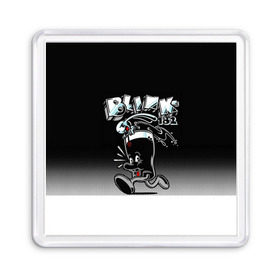 Магнит 55*55 с принтом Заяц в стакане Blink-182 в Петрозаводске, Пластик | Размер: 65*65 мм; Размер печати: 55*55 мм | blink | альтернативный рок | блинк | группа | марк хоппус | музыка | мэтт скиба | надпись | панк | панк рок | песни | поп панк | рок | скейт панк | смайл | смайлик | трэвис баркер