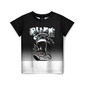 Детская футболка 3D с принтом Заяц в стакане Blink-182 в Петрозаводске, 100% гипоаллергенный полиэфир | прямой крой, круглый вырез горловины, длина до линии бедер, чуть спущенное плечо, ткань немного тянется | blink | альтернативный рок | блинк | группа | марк хоппус | музыка | мэтт скиба | надпись | панк | панк рок | песни | поп панк | рок | скейт панк | смайл | смайлик | трэвис баркер