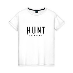 Женская футболка хлопок с принтом Hunt: Showdown Black Logo в Петрозаводске, 100% хлопок | прямой крой, круглый вырез горловины, длина до линии бедер, слегка спущенное плечо | crytek | game | hunt | hunt: showdown | hunter | monsters | showdown | игра | крайтек | охота | столкновение