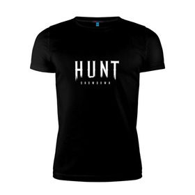 Мужская футболка премиум с принтом Hunt: Showdown White Logo в Петрозаводске, 92% хлопок, 8% лайкра | приталенный силуэт, круглый вырез ворота, длина до линии бедра, короткий рукав | Тематика изображения на принте: crytek | game | hunt | hunt: showdown | hunter | monsters | showdown | игра | крайтек | охота | столкновение