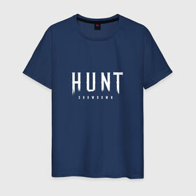 Мужская футболка хлопок с принтом Hunt: Showdown White Logo в Петрозаводске, 100% хлопок | прямой крой, круглый вырез горловины, длина до линии бедер, слегка спущенное плечо. | Тематика изображения на принте: crytek | game | hunt | hunt: showdown | hunter | monsters | showdown | игра | крайтек | охота | столкновение