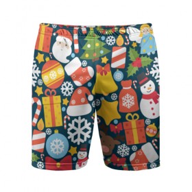 Мужские шорты 3D спортивные с принтом Новогодний набор в Петрозаводске,  |  | new year | елка | новый год | подарок | снеговик | снежинка
