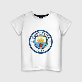 Детская футболка хлопок с принтом Manchester City в Петрозаводске, 100% хлопок | круглый вырез горловины, полуприлегающий силуэт, длина до линии бедер | Тематика изображения на принте: citi | city | manchester | siti | англия | болельщик | горожане | гостевая | манчестер | сити | фанат | форма | футбольная