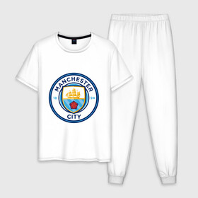 Мужская пижама хлопок с принтом Manchester City в Петрозаводске, 100% хлопок | брюки и футболка прямого кроя, без карманов, на брюках мягкая резинка на поясе и по низу штанин
 | citi | city | manchester | siti | англия | болельщик | горожане | гостевая | манчестер | сити | фанат | форма | футбольная