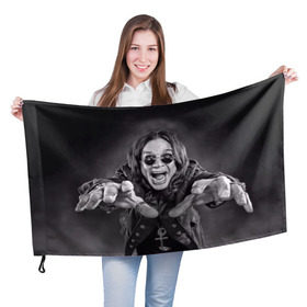 Флаг 3D с принтом Оззи Осборн в Петрозаводске, 100% полиэстер | плотность ткани — 95 г/м2, размер — 67 х 109 см. Принт наносится с одной стороны | black sabbath | ozzy osbourne | оззи осборн