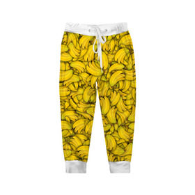 Детские брюки 3D с принтом Бананы в Петрозаводске, 100% полиэстер | манжеты по низу, эластичный пояс регулируется шнурком, по бокам два кармана без застежек, внутренняя часть кармана из мелкой сетки | banana | vegan | банан | веган | желтый | паттерн | текстура | фрукт