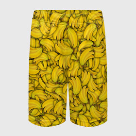 Детские спортивные шорты 3D с принтом Бананы в Петрозаводске,  100% полиэстер
 | пояс оформлен широкой мягкой резинкой, ткань тянется
 | Тематика изображения на принте: banana | vegan | банан | веган | желтый | паттерн | текстура | фрукт