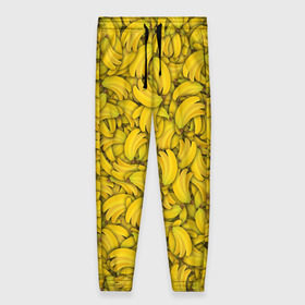 Женские брюки 3D с принтом Бананы в Петрозаводске, полиэстер 100% | прямой крой, два кармана без застежек по бокам, с мягкой трикотажной резинкой на поясе и по низу штанин. В поясе для дополнительного комфорта — широкие завязки | Тематика изображения на принте: banana | vegan | банан | веган | желтый | паттерн | текстура | фрукт
