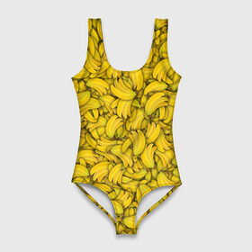 Купальник-боди 3D с принтом Бананы в Петрозаводске, 82% полиэстер, 18% эластан | Круглая горловина, круглый вырез на спине | banana | vegan | банан | веган | желтый | паттерн | текстура | фрукт