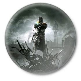Значок с принтом Dishonored 2 в Петрозаводске,  металл | круглая форма, металлическая застежка в виде булавки | dunwall | дануолл | корво аттано