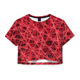 Женская футболка 3D укороченная с принтом Сетка в Петрозаводске, 100% полиэстер | круглая горловина, длина футболки до линии талии, рукава с отворотами | красный | модные | пластик | сети | сетка | текстура | цвет