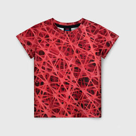 Детская футболка 3D с принтом Сетка в Петрозаводске, 100% гипоаллергенный полиэфир | прямой крой, круглый вырез горловины, длина до линии бедер, чуть спущенное плечо, ткань немного тянется | красный | модные | пластик | сети | сетка | текстура | цвет