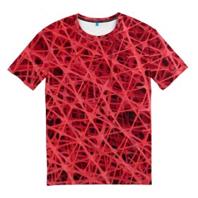 Мужская футболка 3D с принтом Сетка в Петрозаводске, 100% полиэфир | прямой крой, круглый вырез горловины, длина до линии бедер | Тематика изображения на принте: красный | модные | пластик | сети | сетка | текстура | цвет