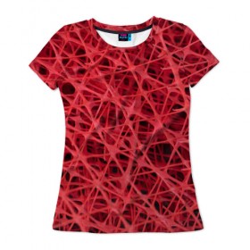 Женская футболка 3D с принтом Сетка в Петрозаводске, 100% полиэфир ( синтетическое хлопкоподобное полотно) | прямой крой, круглый вырез горловины, длина до линии бедер | красный | модные | пластик | сети | сетка | текстура | цвет