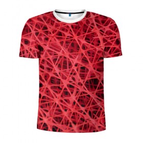 Мужская футболка 3D спортивная с принтом Сетка в Петрозаводске, 100% полиэстер с улучшенными характеристиками | приталенный силуэт, круглая горловина, широкие плечи, сужается к линии бедра | Тематика изображения на принте: красный | модные | пластик | сети | сетка | текстура | цвет