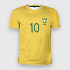 Мужская футболка 3D спортивная с принтом Неймар Форма Домашняя 17/18 в Петрозаводске, 100% полиэстер с улучшенными характеристиками | приталенный силуэт, круглая горловина, широкие плечи, сужается к линии бедра | brazil | jr | neymar | бразилия | неймар | нэймар | по футболу | сборная бразилии | футбольная форма
