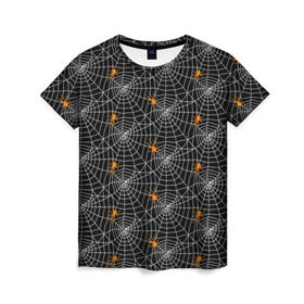 Женская футболка 3D с принтом Паутина в Петрозаводске, 100% полиэфир ( синтетическое хлопкоподобное полотно) | прямой крой, круглый вырез горловины, длина до линии бедер | gothic | halloween | spider | паук | паутина | хэллоуин