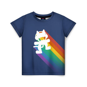 Детская футболка 3D с принтом Rainbow cat в Петрозаводске, 100% гипоаллергенный полиэфир | прямой крой, круглый вырез горловины, длина до линии бедер, чуть спущенное плечо, ткань немного тянется | 