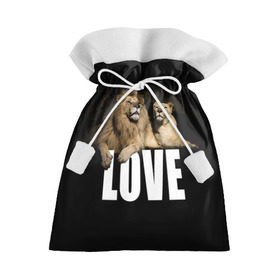 Подарочный 3D мешок с принтом LOVE в Петрозаводске, 100% полиэстер | Размер: 29*39 см | Тематика изображения на принте: влюблённые | дикая кошка | животные | лев | львица | любовь | пара | природа | свадьба