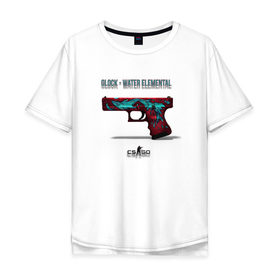 Мужская футболка хлопок Oversize с принтом Glock - Water Elemental в Петрозаводске, 100% хлопок | свободный крой, круглый ворот, “спинка” длиннее передней части | cs go | global offensive | глок | каэс | контр страйк | контра | кс | оружие | пистолет | скин