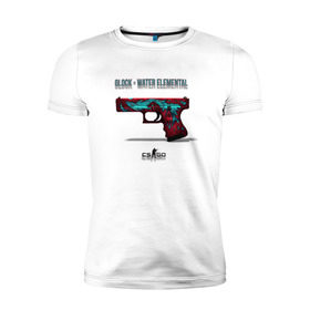 Мужская футболка премиум с принтом Glock - Water Elemental в Петрозаводске, 92% хлопок, 8% лайкра | приталенный силуэт, круглый вырез ворота, длина до линии бедра, короткий рукав | cs go | global offensive | глок | каэс | контр страйк | контра | кс | оружие | пистолет | скин