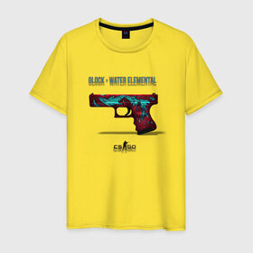 Мужская футболка хлопок с принтом Glock - Water Elemental в Петрозаводске, 100% хлопок | прямой крой, круглый вырез горловины, длина до линии бедер, слегка спущенное плечо. | cs go | global offensive | глок | каэс | контр страйк | контра | кс | оружие | пистолет | скин