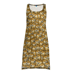 Платье-майка 3D с принтом Собачки Doge в Петрозаводске, 100% полиэстер | полуприлегающий силуэт, широкие бретели, круглый вырез горловины, удлиненный подол сзади. | doge | meme | доги | желтый | мем | паттерн | пёс | собака | текстура
