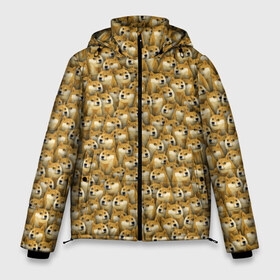 Мужская зимняя куртка 3D с принтом Собачки Doge в Петрозаводске, верх — 100% полиэстер; подкладка — 100% полиэстер; утеплитель — 100% полиэстер | длина ниже бедра, свободный силуэт Оверсайз. Есть воротник-стойка, отстегивающийся капюшон и ветрозащитная планка. 

Боковые карманы с листочкой на кнопках и внутренний карман на молнии. | Тематика изображения на принте: doge | meme | доги | желтый | мем | паттерн | пёс | собака | текстура
