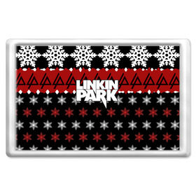 Магнит 45*70 с принтом Праздничный Linkin Park в Петрозаводске, Пластик | Размер: 78*52 мм; Размер печати: 70*45 | b | chester | linkin park | альтернативный метал | альтернативный рок | беннингтон | группа | знак | красный | линкин парк | музыкант | надпись | новогодний | новый год | ню метал | певец | праздник | рождество