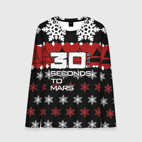 Мужской лонгслив 3D с принтом Праздничный 30 Seconds to mars в Петрозаводске, 100% полиэстер | длинные рукава, круглый вырез горловины, полуприлегающий силуэт | Тематика изображения на принте: 30 секунд до марса | 30stm | thirty seconds to mars |  30 seconds to mars | альтернативный | гранж | группа | джаред | знак | красный | надпись | нео | новогодний | новый год | пост | праздник | прогрессивный | рождество | рок