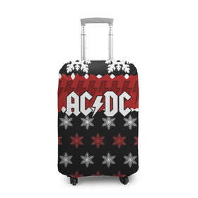 Чехол для чемодана 3D с принтом Праздничный AC/DC в Петрозаводске, 86% полиэфир, 14% спандекс | двустороннее нанесение принта, прорези для ручек и колес | ac dc | acdc | for those about to ro | австралийская | ангус янг | блюз рок | головы | группа | знак | красный | крис слэйд | музыканты | надпись | новогодний | новый год | певцы | праздник | рождество | рок | рок н ролл