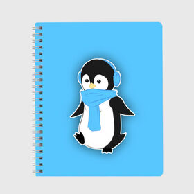 Тетрадь с принтом Penguin blue в Петрозаводске, 100% бумага | 48 листов, плотность листов — 60 г/м2, плотность картонной обложки — 250 г/м2. Листы скреплены сбоку удобной пружинной спиралью. Уголки страниц и обложки скругленные. Цвет линий — светло-серый
 | blue | cartoon | penguin | милый | мультик | мультфильм | пингвин | рисунок