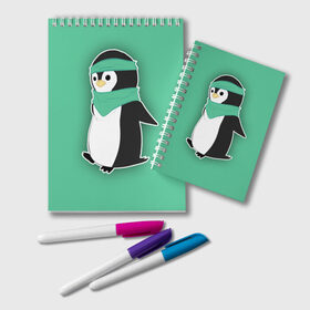 Блокнот с принтом Penguin green в Петрозаводске, 100% бумага | 48 листов, плотность листов — 60 г/м2, плотность картонной обложки — 250 г/м2. Листы скреплены удобной пружинной спиралью. Цвет линий — светло-серый
 | Тематика изображения на принте: cartoon | green | penguin | зеленый | милый | мультик | мультфильм | пингвин | рисунок