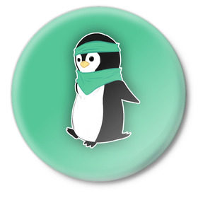 Значок с принтом Penguin green в Петрозаводске,  металл | круглая форма, металлическая застежка в виде булавки | cartoon | green | penguin | зеленый | милый | мультик | мультфильм | пингвин | рисунок