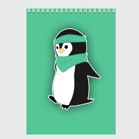 Скетчбук с принтом Penguin green в Петрозаводске, 100% бумага
 | 48 листов, плотность листов — 100 г/м2, плотность картонной обложки — 250 г/м2. Листы скреплены сверху удобной пружинной спиралью | Тематика изображения на принте: cartoon | green | penguin | зеленый | милый | мультик | мультфильм | пингвин | рисунок