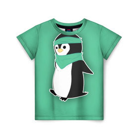 Детская футболка 3D с принтом Penguin green в Петрозаводске, 100% гипоаллергенный полиэфир | прямой крой, круглый вырез горловины, длина до линии бедер, чуть спущенное плечо, ткань немного тянется | Тематика изображения на принте: cartoon | green | penguin | зеленый | милый | мультик | мультфильм | пингвин | рисунок