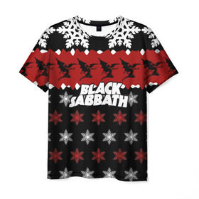 Мужская футболка 3D с принтом Праздничный Black Sabbath в Петрозаводске, 100% полиэфир | прямой крой, круглый вырез горловины, длина до линии бедер | black sabbath | группа | новогодний | новый год | рождество | свитер | снежинки | хард рок | хеви метал