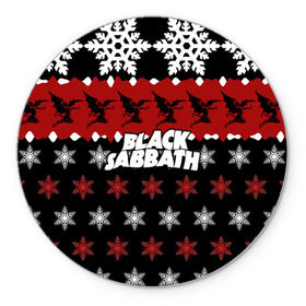 Коврик круглый с принтом Праздничный Black Sabbath в Петрозаводске, резина и полиэстер | круглая форма, изображение наносится на всю лицевую часть | black sabbath | группа | новогодний | новый год | рождество | свитер | снежинки | хард рок | хеви метал